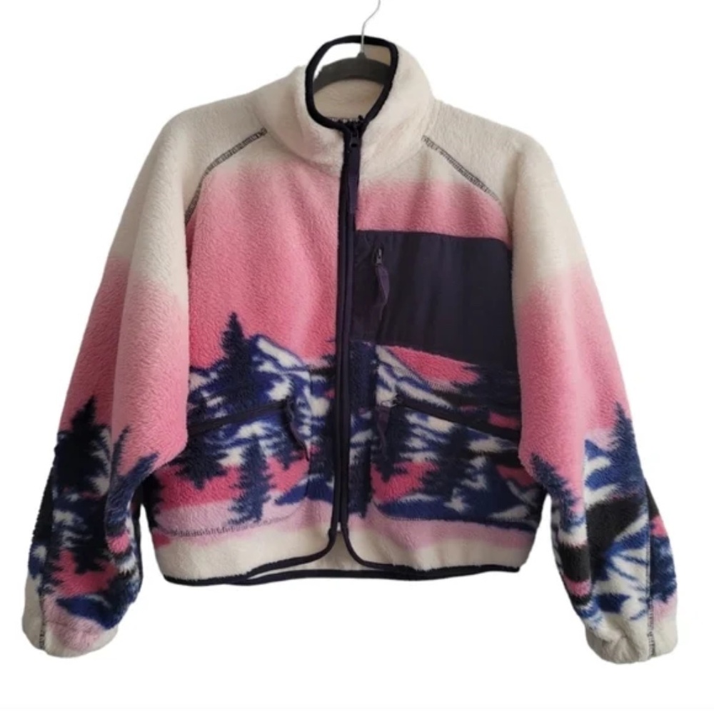 UO Stormi Fleece Mountain Range Full Zip Jacket Urban Outfitters (RARE)